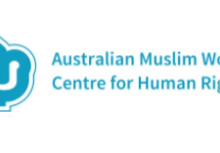 Logo for Australian Muslim Women's Centre for Human Rights, depicting a W in white on a blue backgrounud, next to the words 'Australian Muslim Women's Centre for Human Rights'