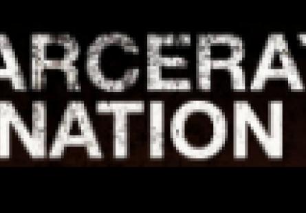 Logo for Incarceration Nation, depicting the words 'Incarceration Nation' in white on a black background