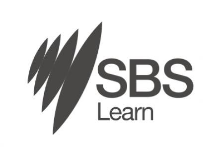 Logo for SBS Learn, depicting black diagonal lines side by side next to the words ' SBS Learn'