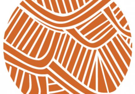 Logo for Evolve, depicting an orange circular shape with patterned lines