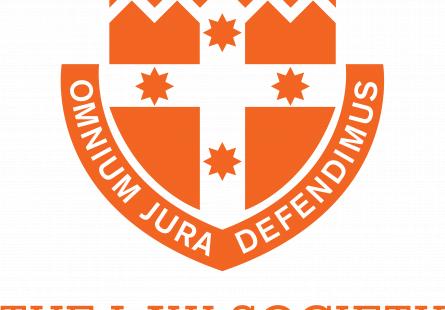 Logo for the Law Society if NSW, depicting the Law Society NSW coat of arms in orange above the words 'The Law Society New South Wales'