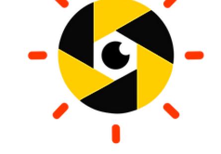 Logo for CopWatch, depicting a yellow and black camera shutter with red lines emanating. The word 'COPWATCH' is written in black underneath