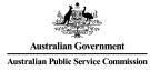 Logo for the Australian Public Service Commission, featuring the Australian Coat of Arms in black and white, depicting a kangaroo and an emu. Below this, the logo reads 'Australian Public Service Commission'.